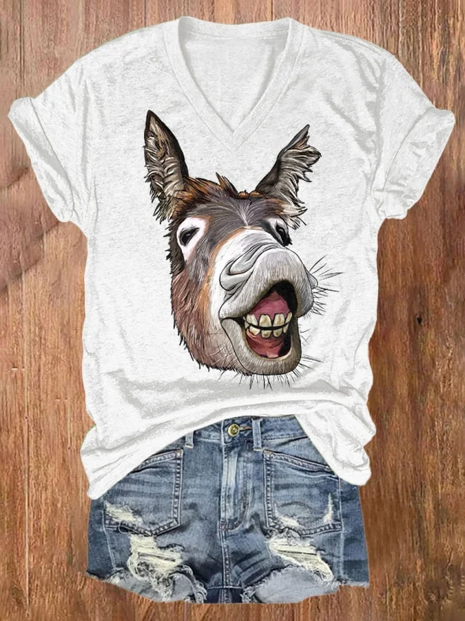 Donkey Face Print Short Sleeve T-Shirt