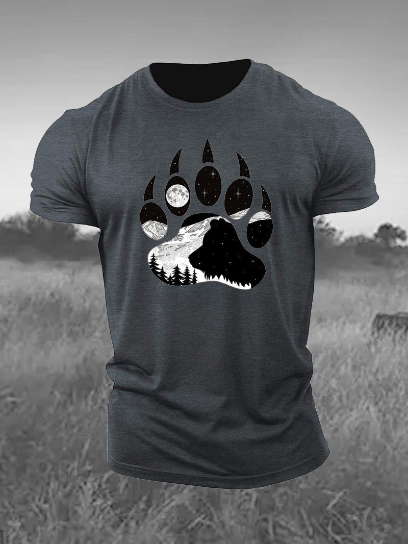 Men's Forest Night Bear Paw Printed Short-sleeved Designer T-shirt