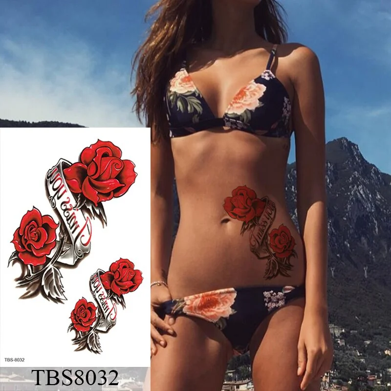 Waterproof Temporary Tattoo Sticker Flower Peony Rose Sketches Flash Tattoos Black Henna Body Art Arm Fake Tatoo Women Men