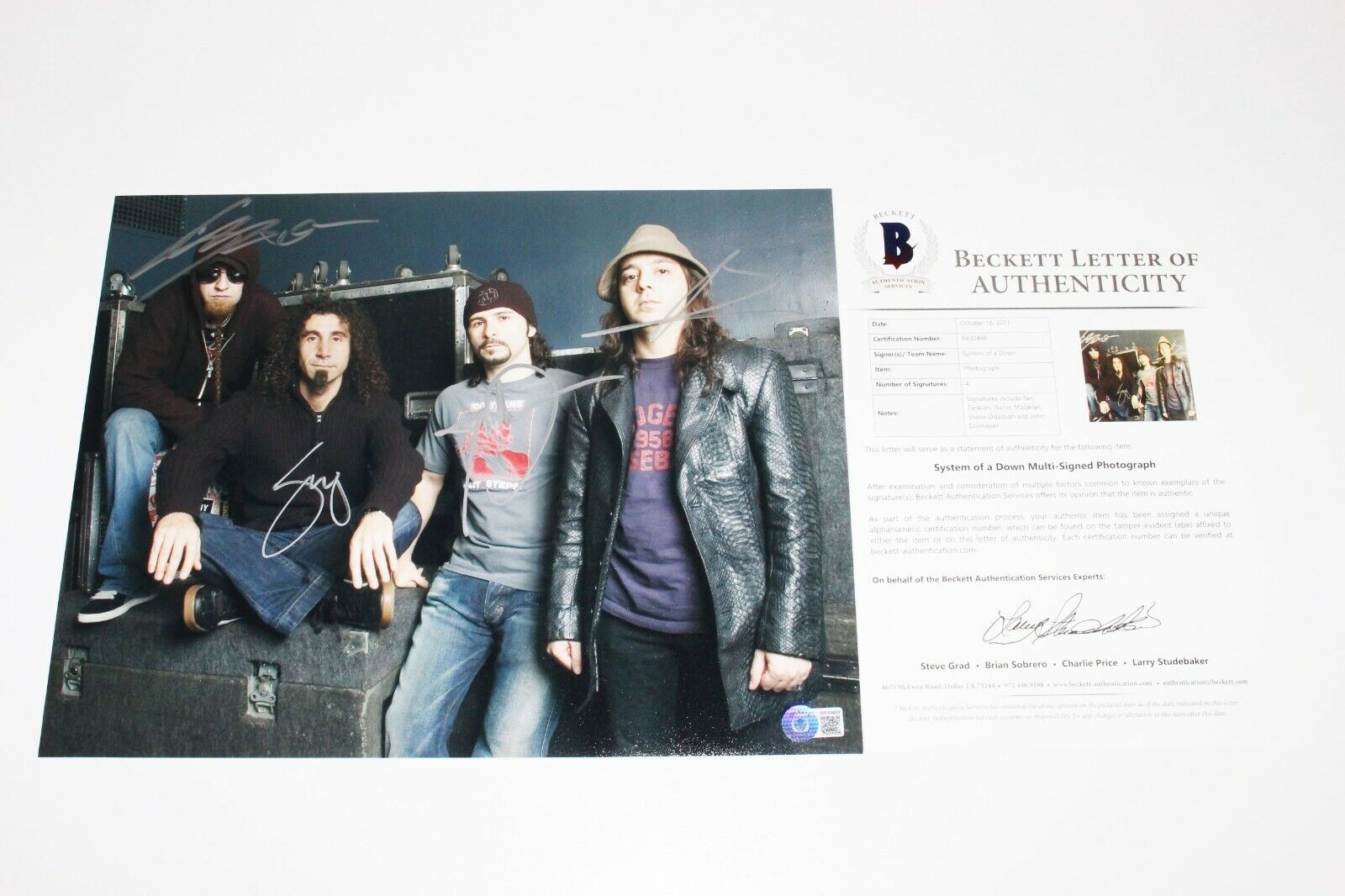 SYSTEM OF A DOWN BAND SIGNED 11x14 Photo Poster painting BECKETT COA SERJ TANKIAN TOXICITY ALBUM