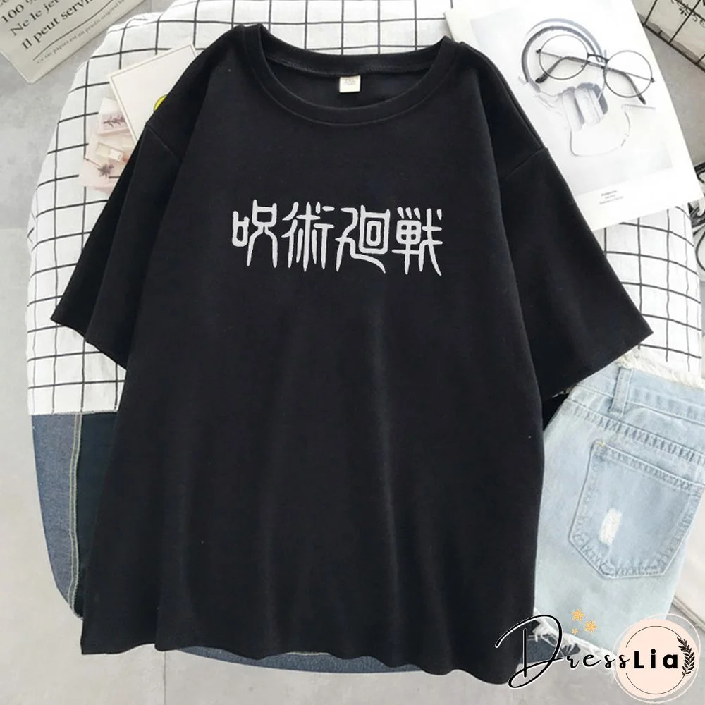 Jujutsu Kaisen Japanese Letter Style Print T-Shirts Fashion Anime Tops O-Neck Loose Short Sleeve New Summer Soft T Shirt Women's