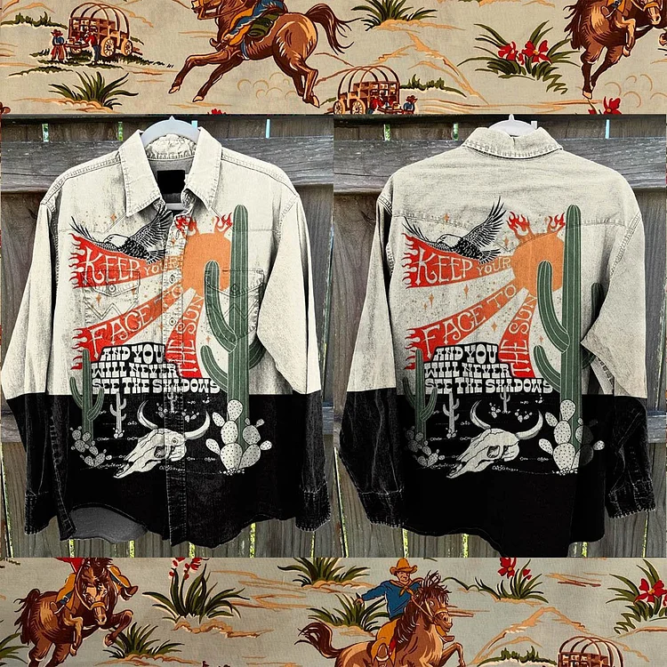 Keep Your Face To The Sun Vintage Print Casual Shirt