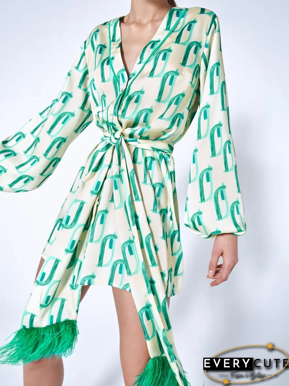 Women'S Dresses Home Casual Printed Long Sleeve Dress