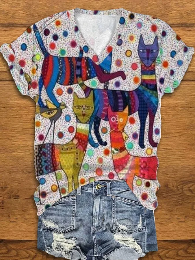Women's Funny Cat Print T-shirt