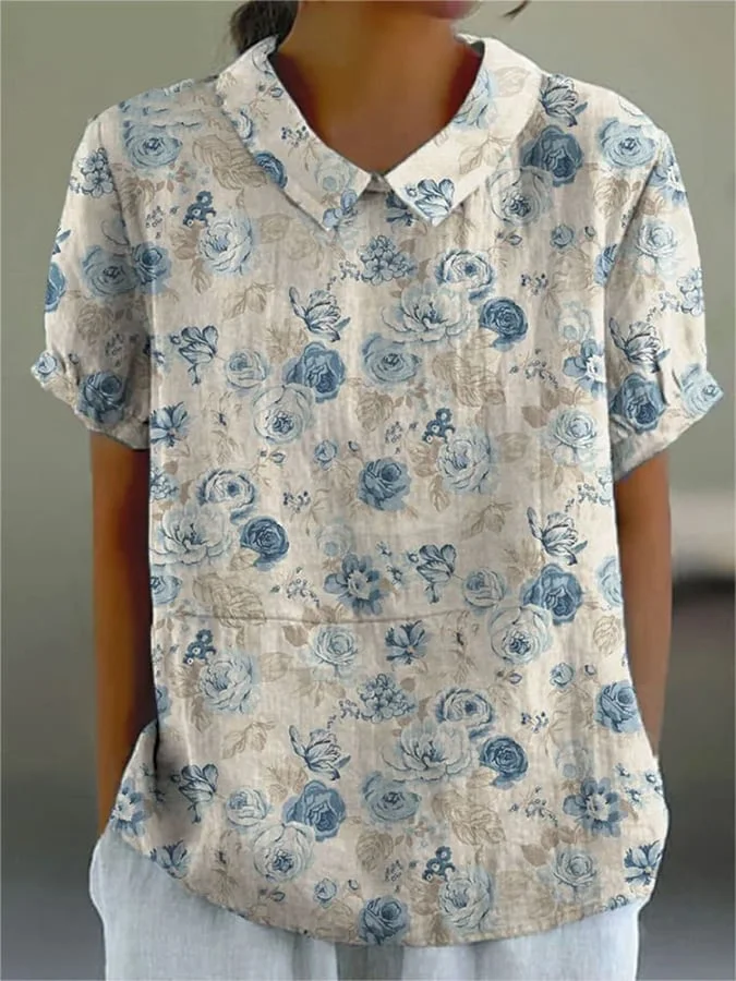 Women'S Vintage Floral Art Print Casual Shirt