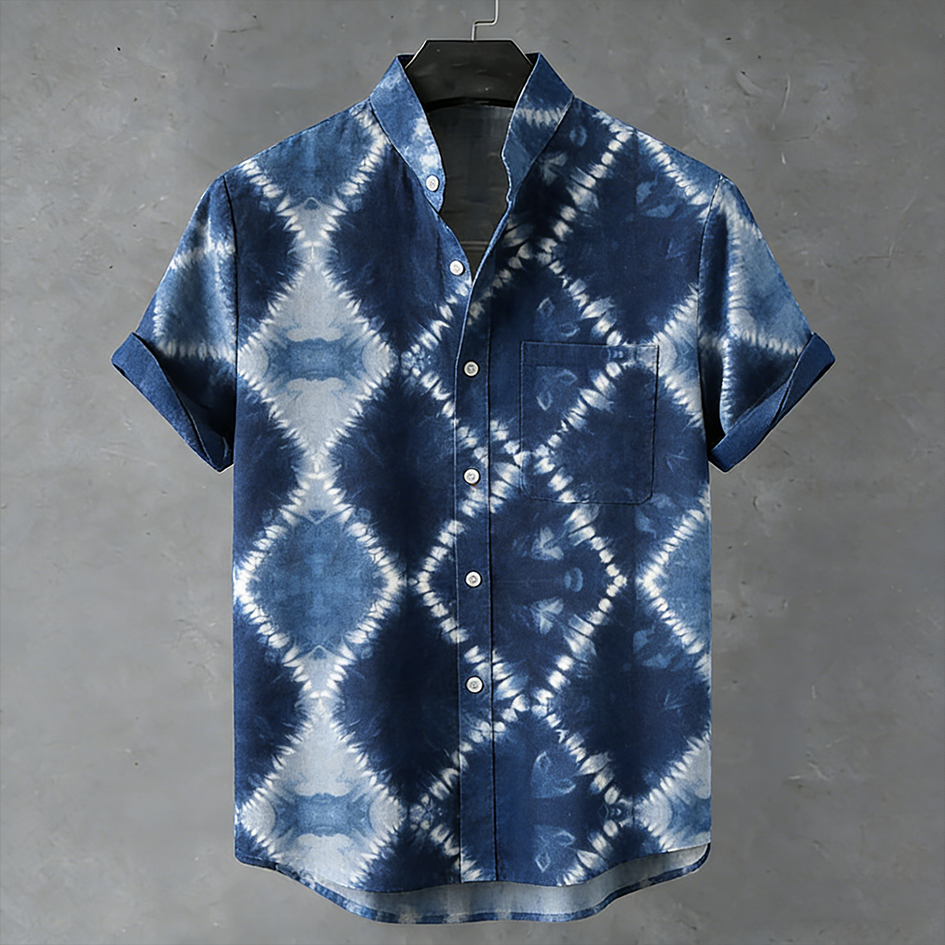 Japanese Art Style Geometric Printed Short Sleeve Shirt  artssus