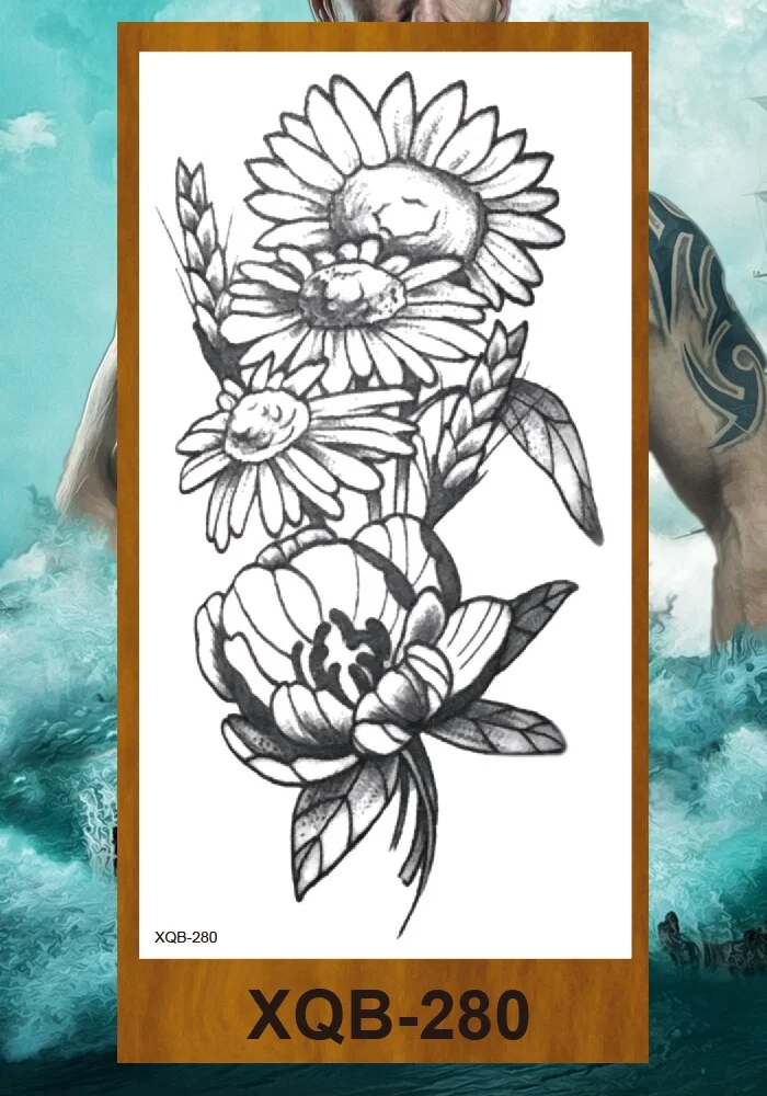 Temporary Tattoos Stickers Women Girls Arm Waist Buttocks Chest Art Fake Tatoo Sexy Flower Bush Peony Rose Lily Body Face Jewels