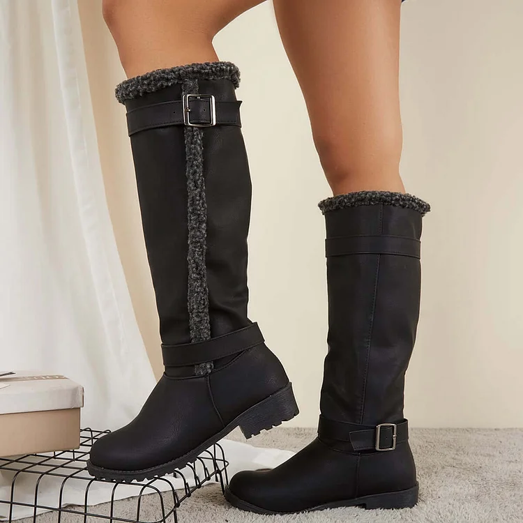 Warm Knee High Snow Boots Winter Fur Lined Riding Boots