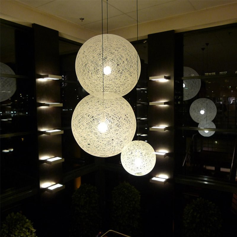 Colorful Rattan Ball Pendant Light Woven Wicker Ceiling Hanging Lamp