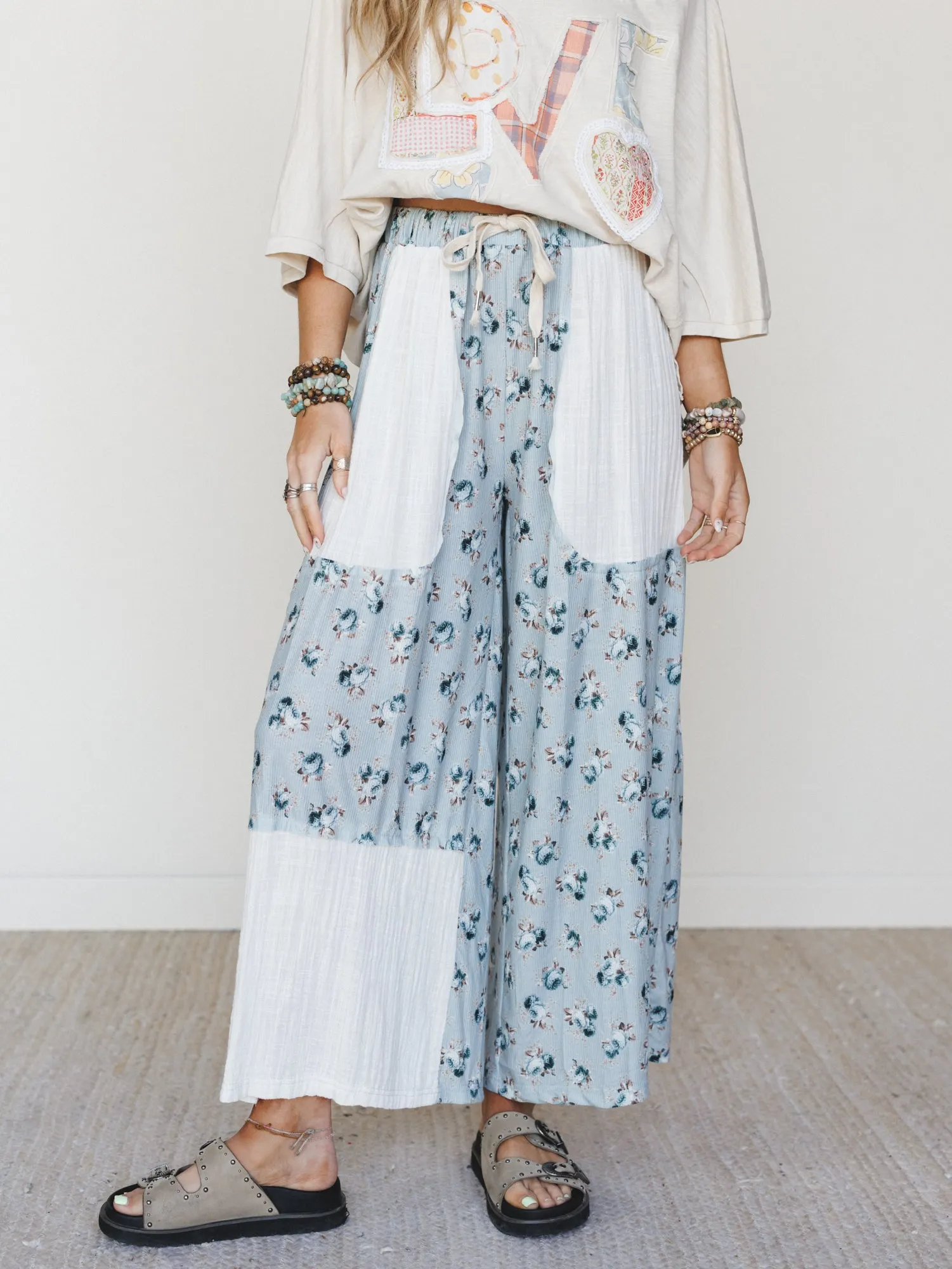 Ocean Flower Pants - Water Blue Ivory