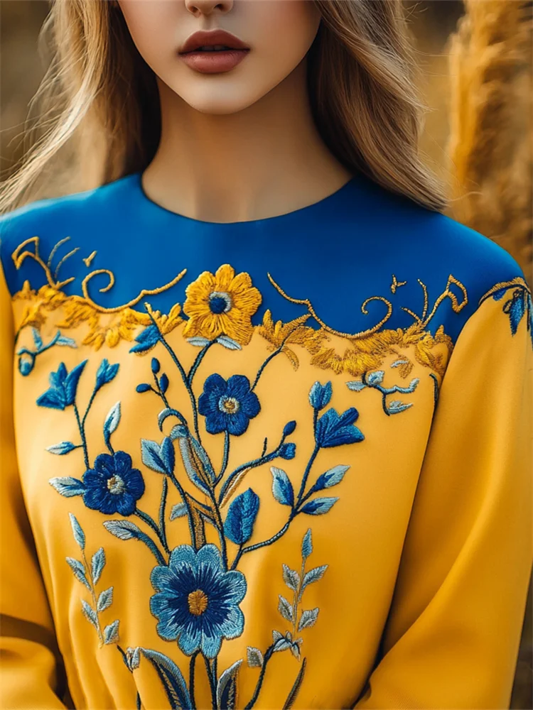 Ukraine Ethnic Floral Embroidered Contrast Color Sweatshirt