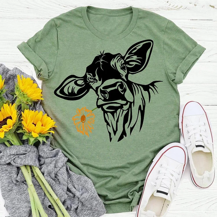 PSL - Flowers cow village life T-shirt Tee -03952