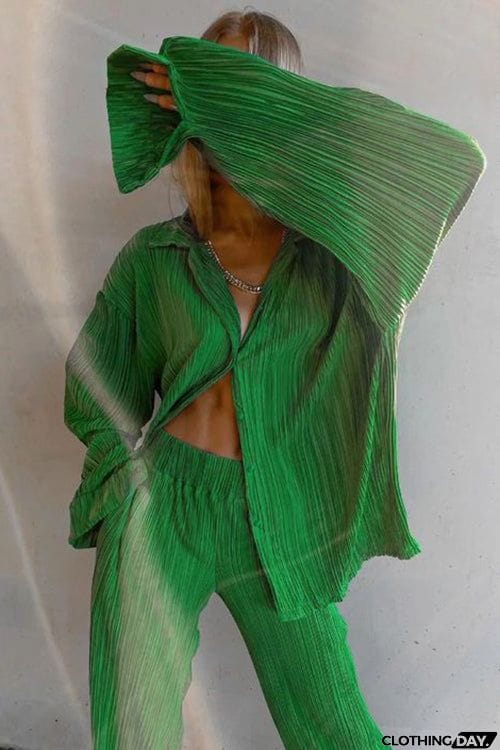 Pleated Oversized Shirt and Trouser Set