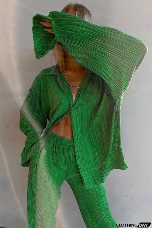 Pleated Oversized Shirt and Trouser Set