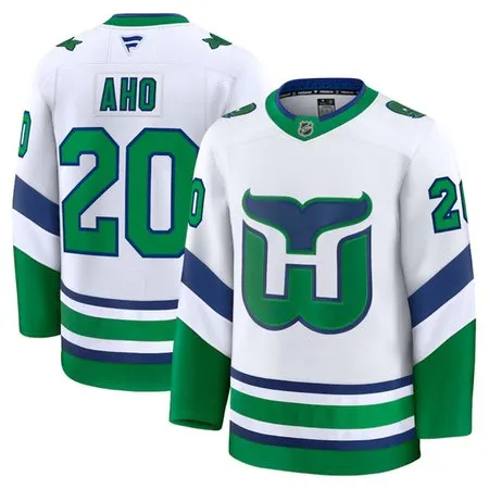 Youth Carolina Hurricanes #20 Sebastian Aho White 2024-25 Throwback Stitched Hockey Jersey