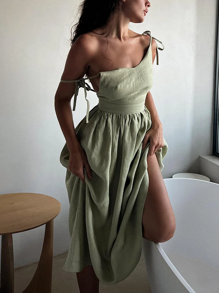 Cotton & Linen Backless Maxi Dress