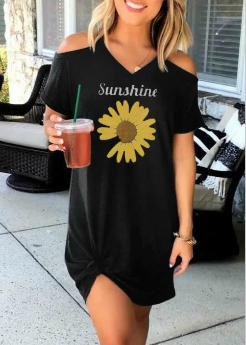 Sunflower off-shoulder short-sleeved dress
