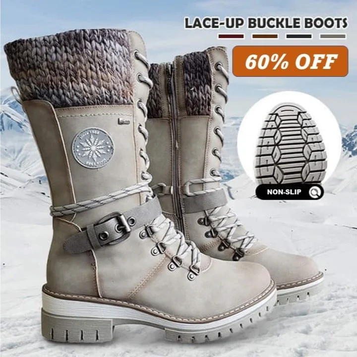 Quinn & Spencer AVERY - WOMEN BUCKLE LACE KNITTED MID-CALF BOOTS