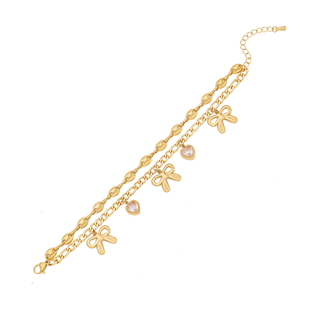 Titanium Steel Bracelet Bow Star Moon Heart Diamond Double Layer Stacking Pig Nose Bracelet Female B618