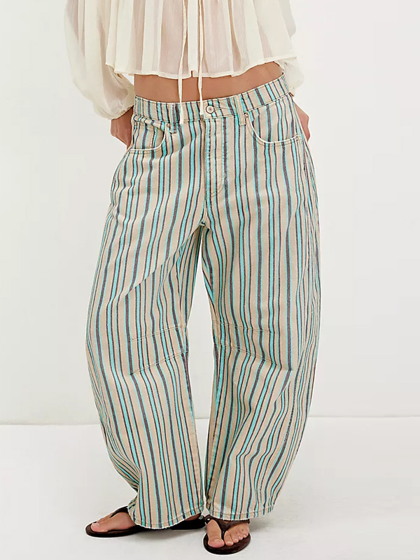 Stripe Print Denim Jeans hjn Shicloths