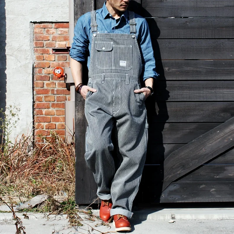 Striped Loose Fashion Straight Bib Overalls