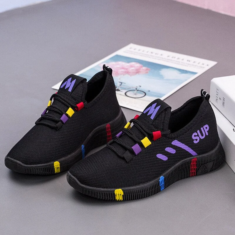 Women Breathable Platform Sneakers Fashion 2021 Spring New Lace-up Casual Shoes Women Vulcanized Shoes Black Shoes for Women