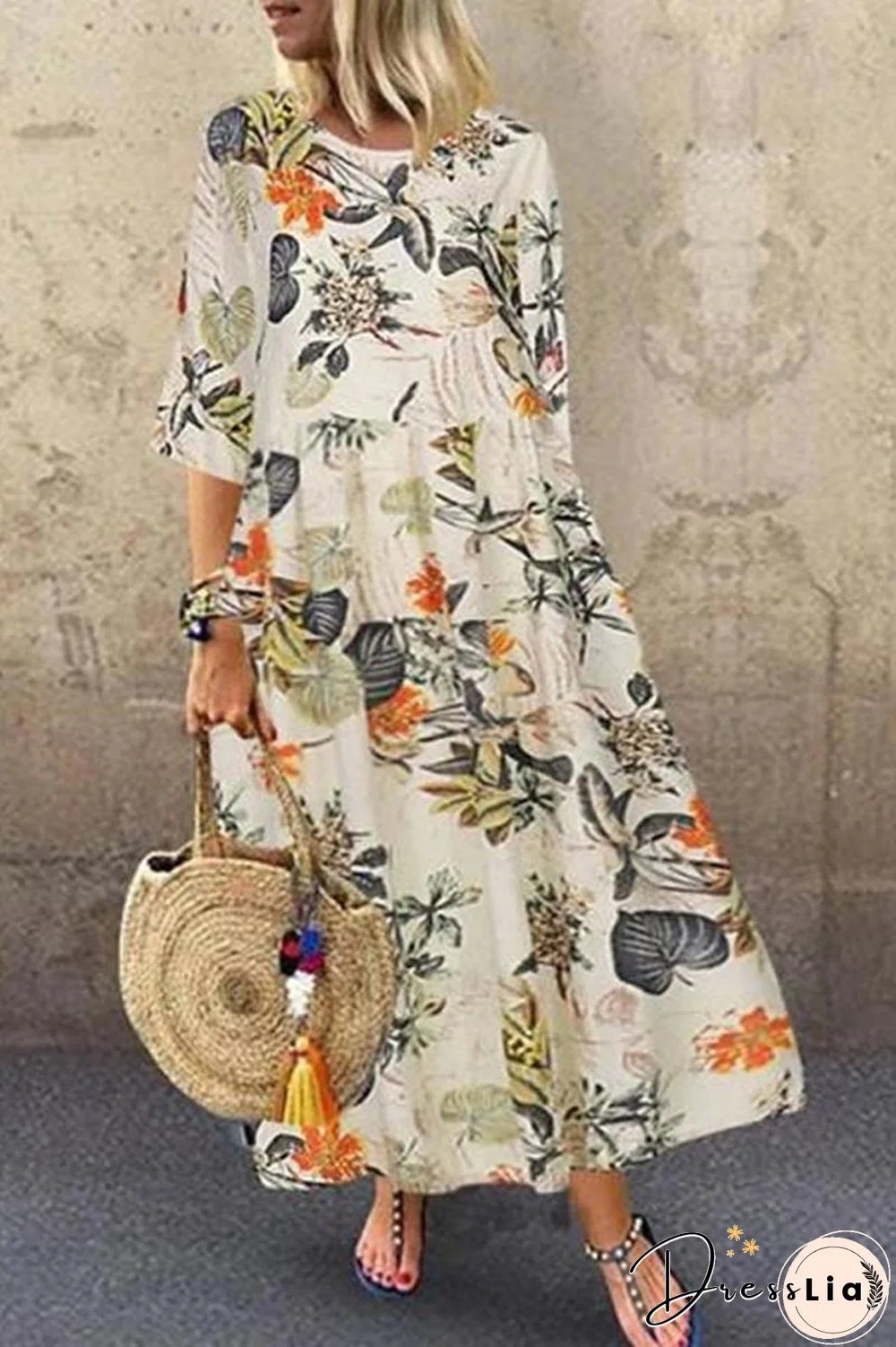 Floral Print Half Sleeve Dress