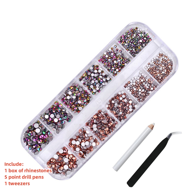 Multi-Size Nail Rhinestones Kit 3D Crystal AB DIY Nail Art Decors Diamond Gems Glitter Manicure Point Drill Pen Tweezers Tools #
