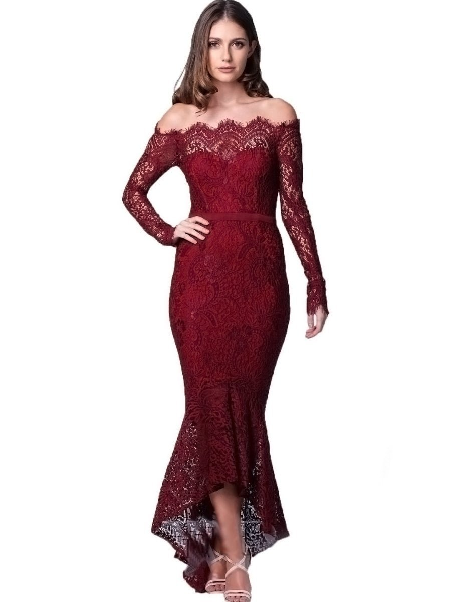 Off The Shoulder Dress Lace Long Sleeve Maxi Bodycon Mermaid Dresses