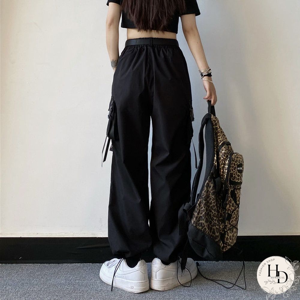 Vintage loose straight pants women high waist hole streetwear cargo pant casual Korean