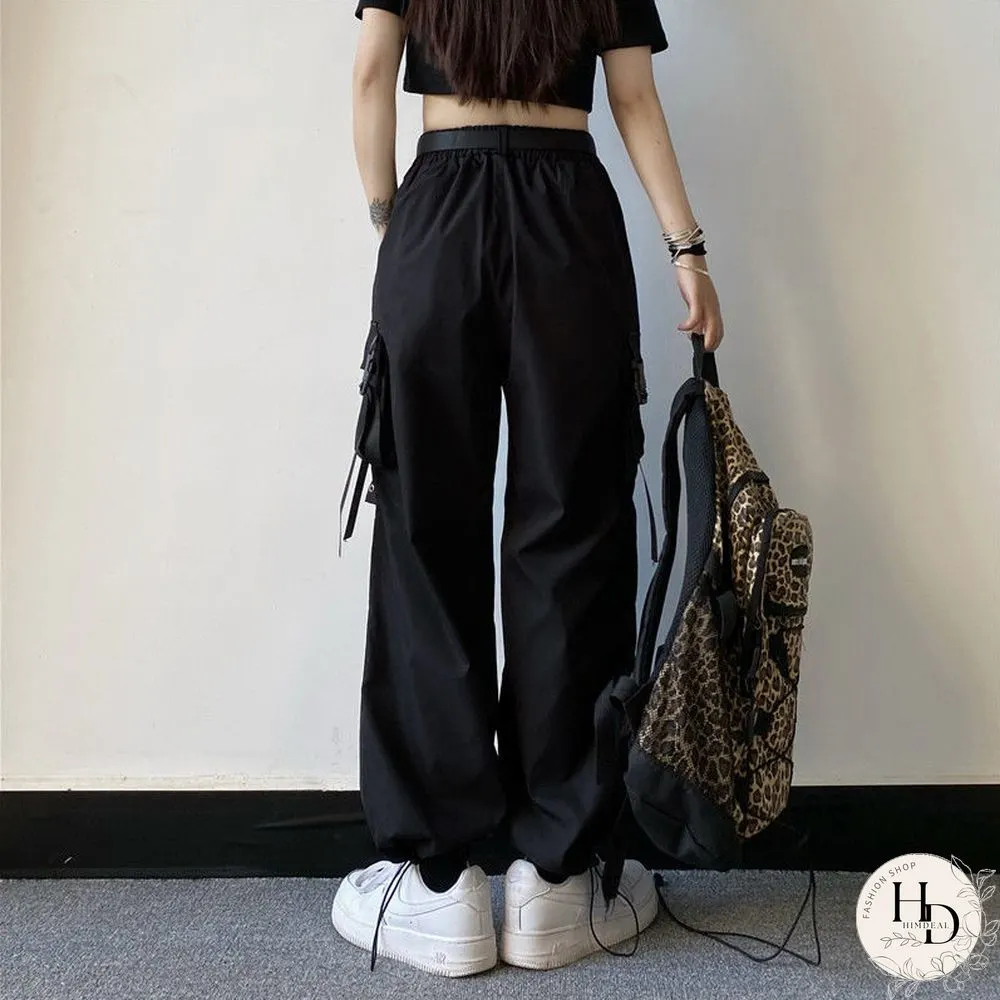Vintage loose straight pants women high waist hole streetwear cargo pant casual Korean