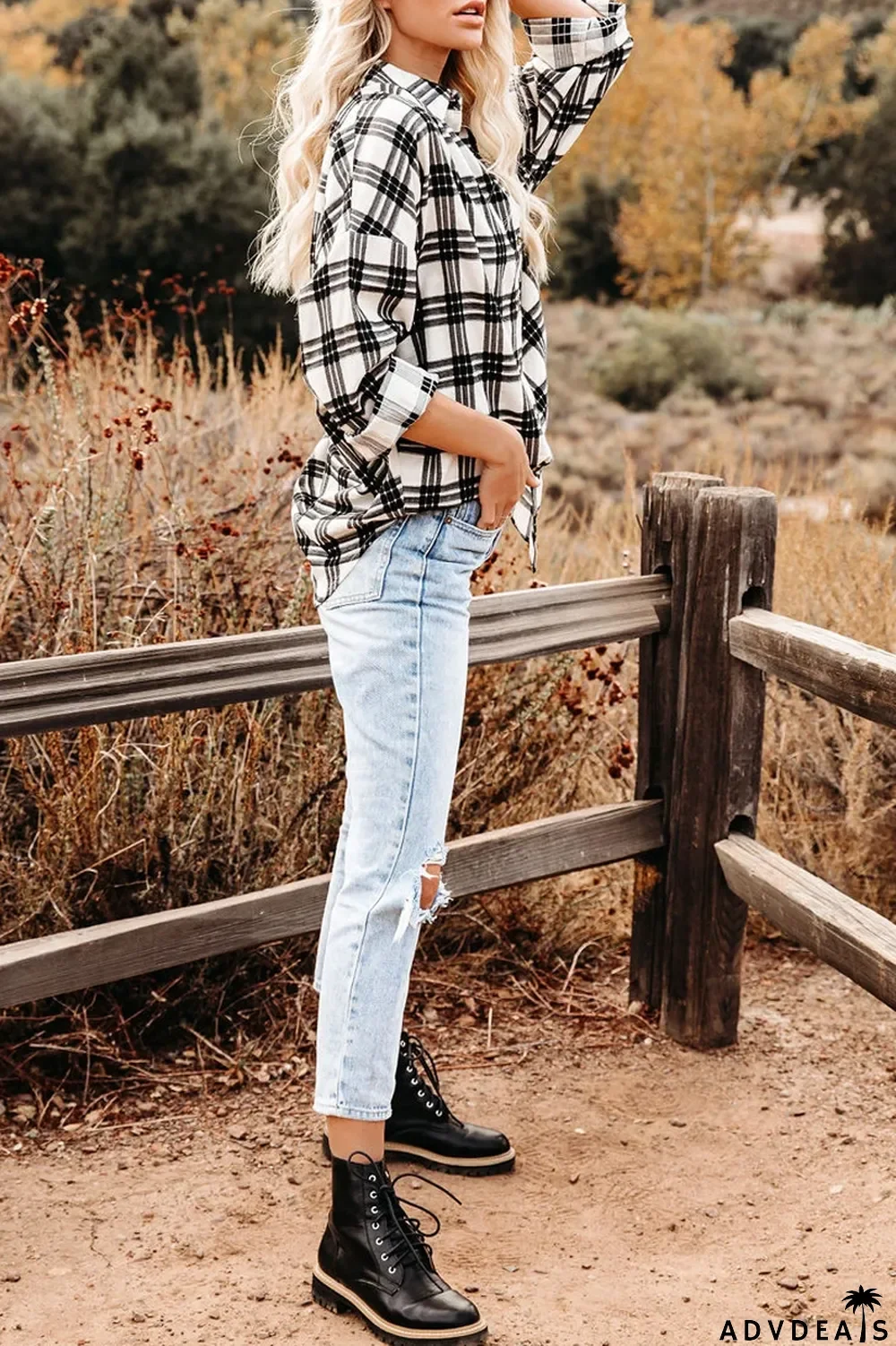 Lapel Plaid Long Sleeve Shirt Coat