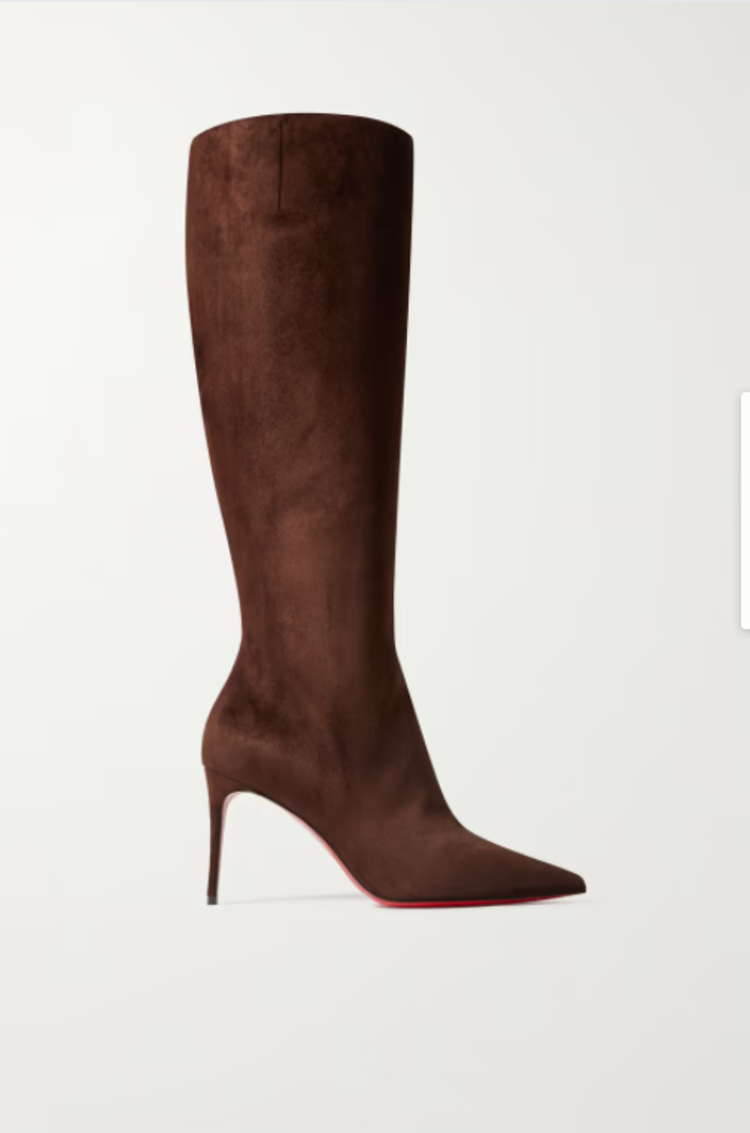 10CM/4 inch Women's Middle Heels Red Bottom Long Boots Knee Sexy Dress Patent Suede Boots