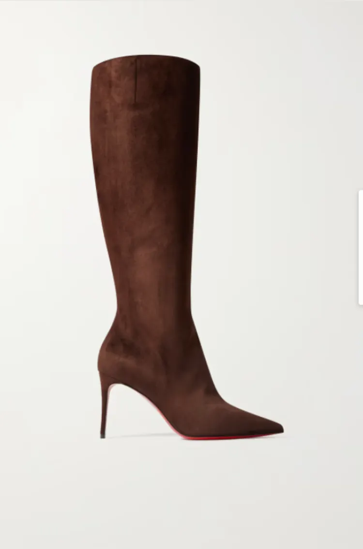 10CM/4 inch Women's Middle Heels Red Bottom Long Boots Knee Sexy Dress Patent Suede Boots