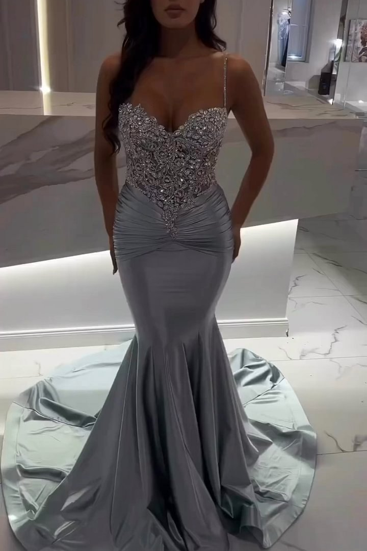 Daisda Chic Mermaid Beaded Sleeveless Prom Gown Dress 