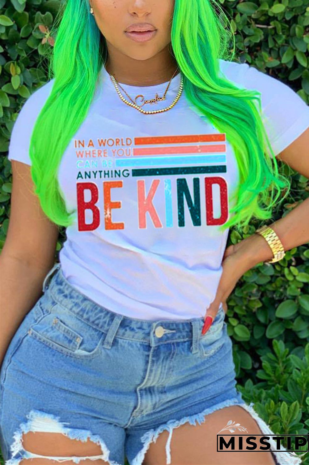 White Fashion Casual Print Short Sleeve T-shirt