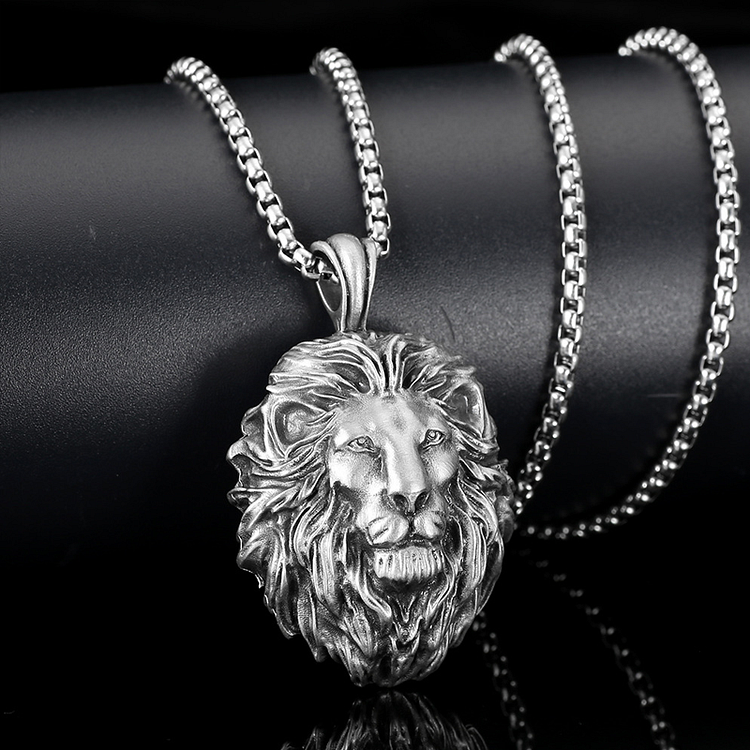 Fashion Retro Punk Style Animal Lion Never Lose Colour Pendant Necklace