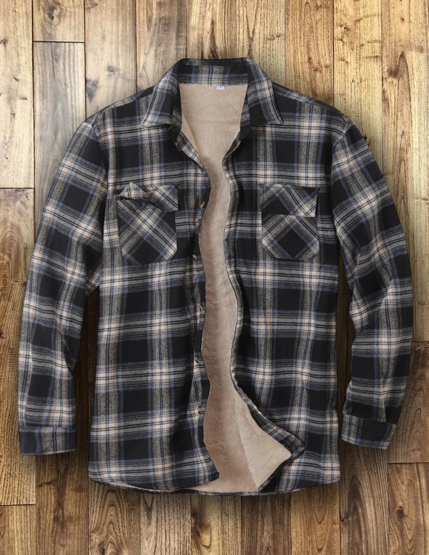 Men's Casual Check Fleece Thermal Shirt Jacket