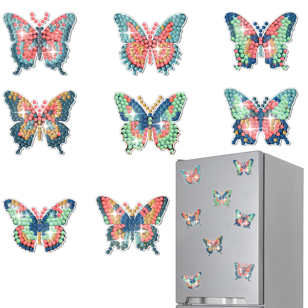 8 Pcs Full Drill Diamond Painting Magnets Refrigerator for Adult Kid (Butterfly)