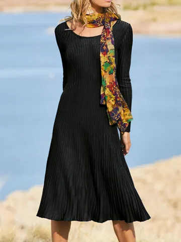 Plain Loose Crew Neck Dresses