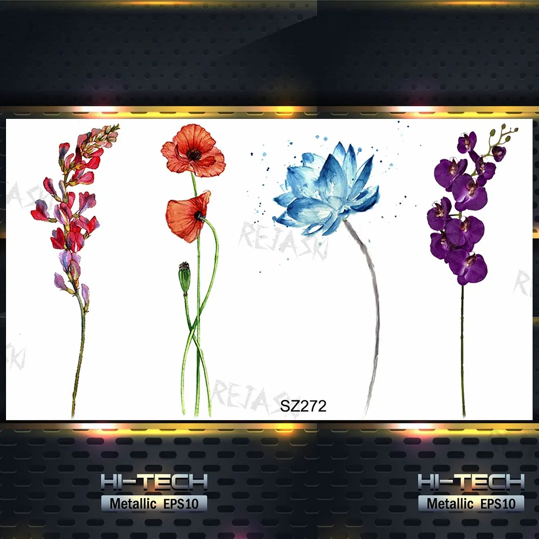 Colored Rose Fashion Feet Temporary Tattoos For Women Adult Hummingbird Sunflower Fake Tattoo Body Art Washable Tatoos Sticker