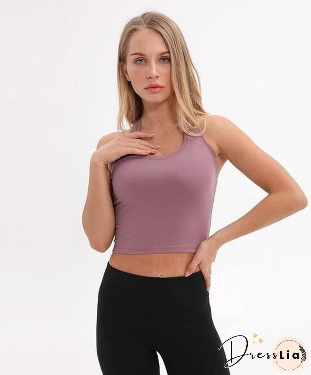 Women Plain Nylon Yoga  Crop Tops Sport Tank Top Exercise Four-Ways Stretchy Fitness  Vest  Workout  Clothes