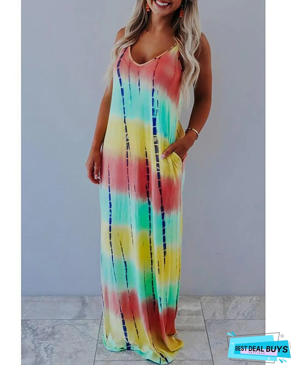 Women's Sundress Maxi Long Dress Sleeveless Print Fall Winter Casual Rainbow