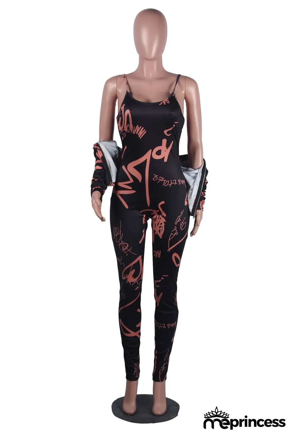 Trendy Printing Casual Two-piece Jacket + Jumpsuit