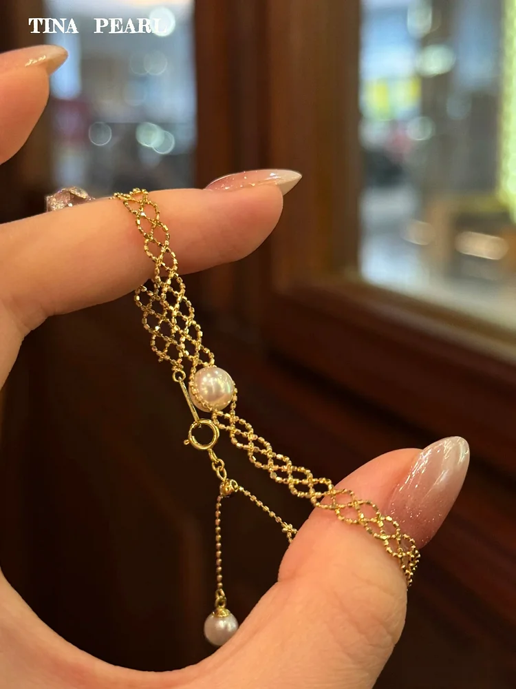 2025 TINA Jewelry An elegant bracelet woven with 18k gold and seawater akoya pearl lace