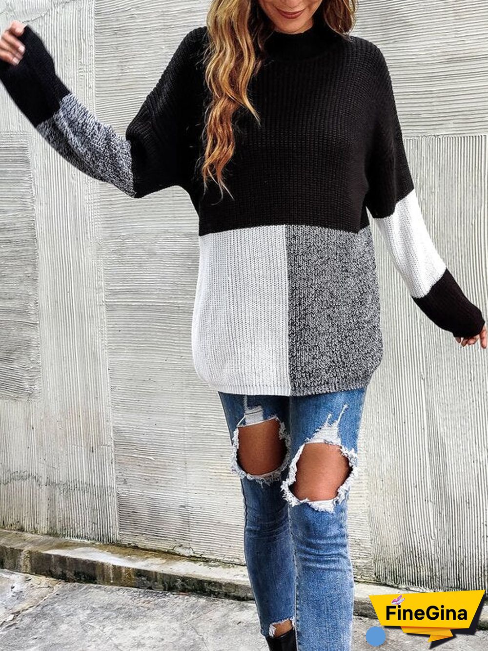 Black And White Color Block Sweater