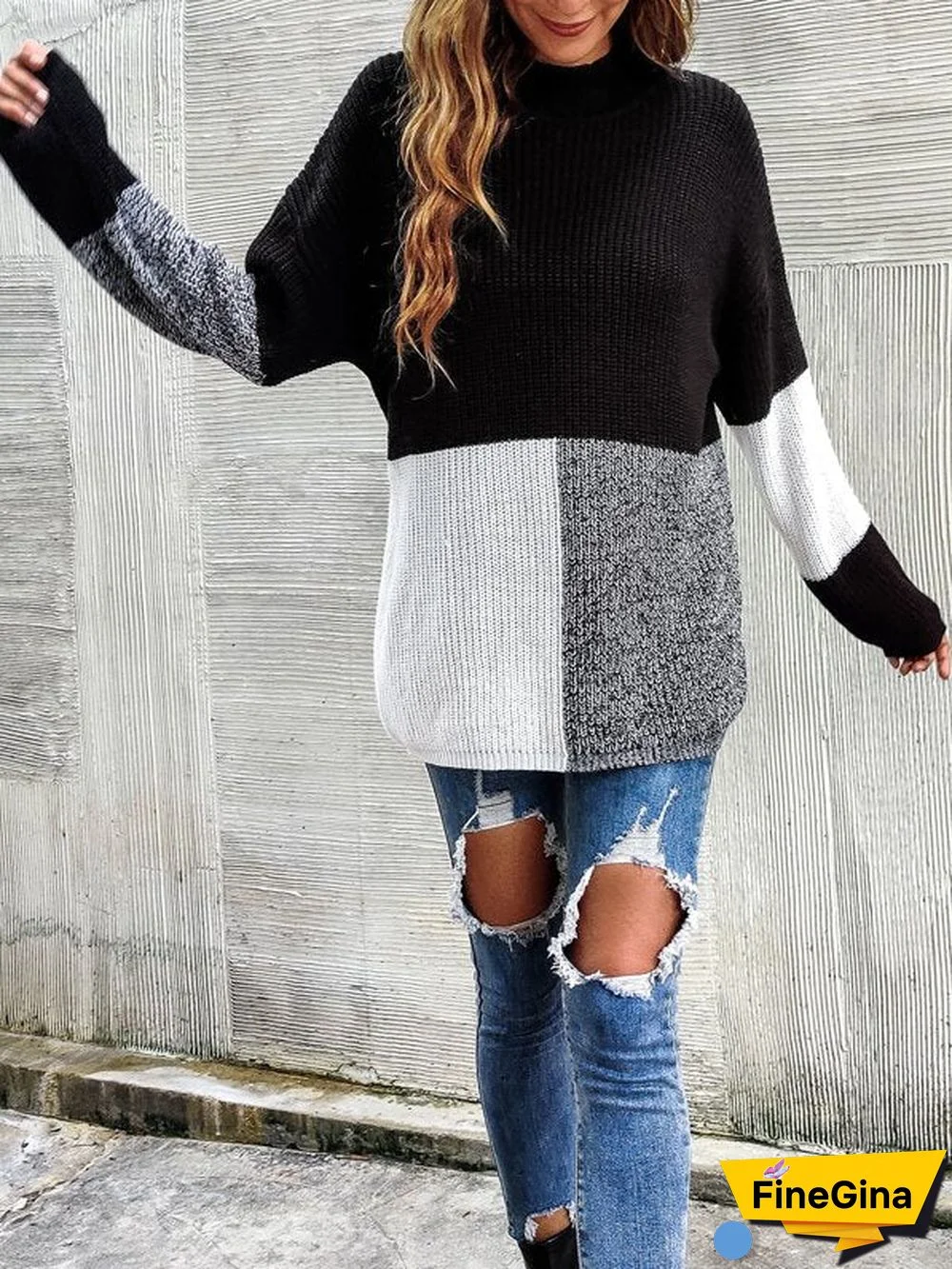 Black And White Color Block Sweater