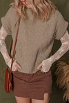 Women&lsquo;s Elegant Textured Knit High Neck Sweater Short Sleeve Shirt