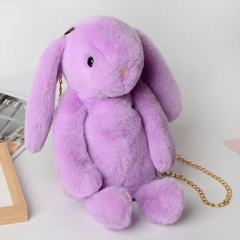 Women’s Plush Rabbit Streetwear Asymmetrical Dress Zipper Crossbody Bag