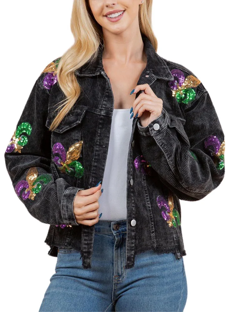 Women's Corduroy Sequin Baseball Jacket Back To School Girls Jacket